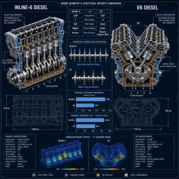 An In-Depth Comparison of Cylinder Arrangement Geometry and Structural Integrity: Inline vs. V-Type Engines